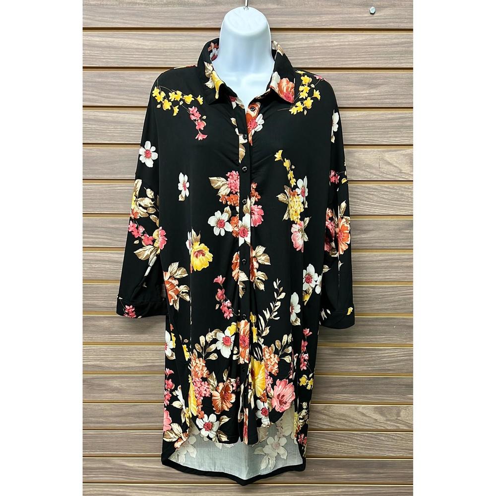 NEW AVAILABLE women's button-down floral dress in black